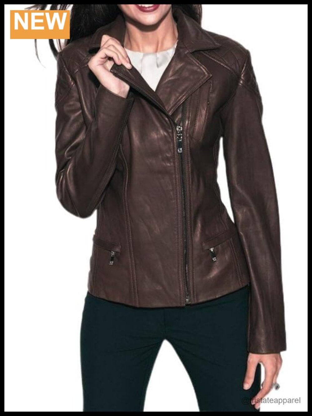 Womens Genuine Leather Biker Jacket Asymmetrical Zip Moto Coat